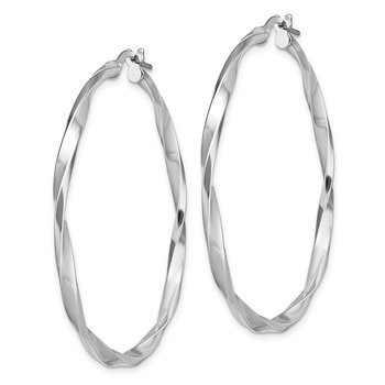 Sterling Silver Rhodium-plated Polished Twisted 2.5x40mm Hoop Earrings