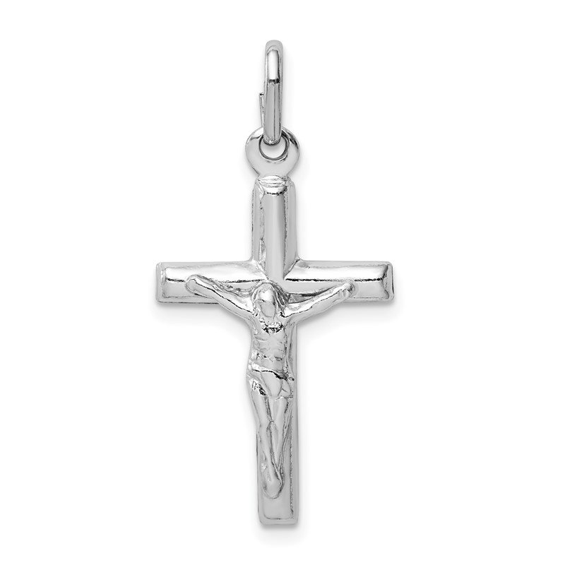 925 Sterling Silver Rhodium-plated Polished Diamond-cut Religious Cross Charm Pendant 