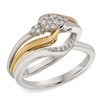 Two-tone gold, petite round diamond bridal set