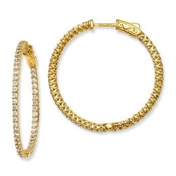 Sterling Shimmer Sterling Silver Gold-tone Flash Gold-plated 78 Stone 2mm CZ In and Out Round Hinged Hoop Earrings