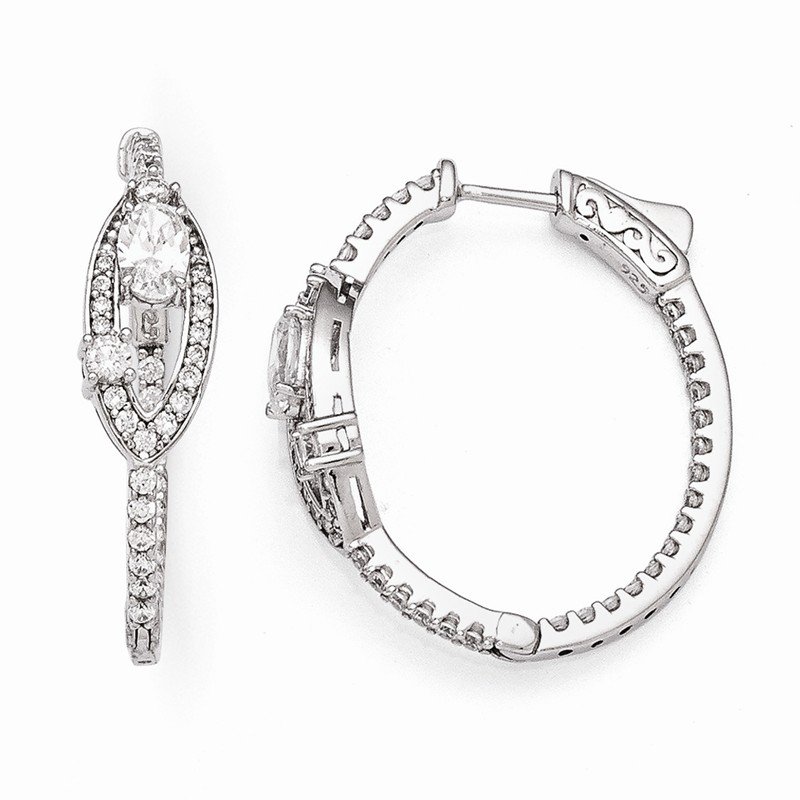 Sterling Silver Rhodium-plated CZ In and Out Hinged Hoop Earrings 