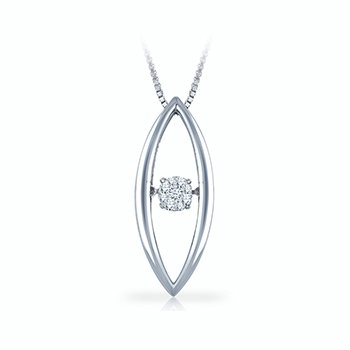 White gold, marquise-shape pendant with twinkling round diamond cluster