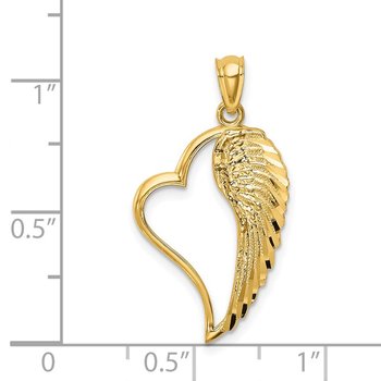 14K Polished Heart and Wing Pendant