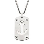 INOX Jewelry Stainless Steel Etched Anchor Dog Tag Pendant with Box Chain SSP17454NK