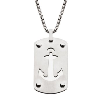 Stainless Steel Etched Anchor Dog Tag Pendant with Box Chain