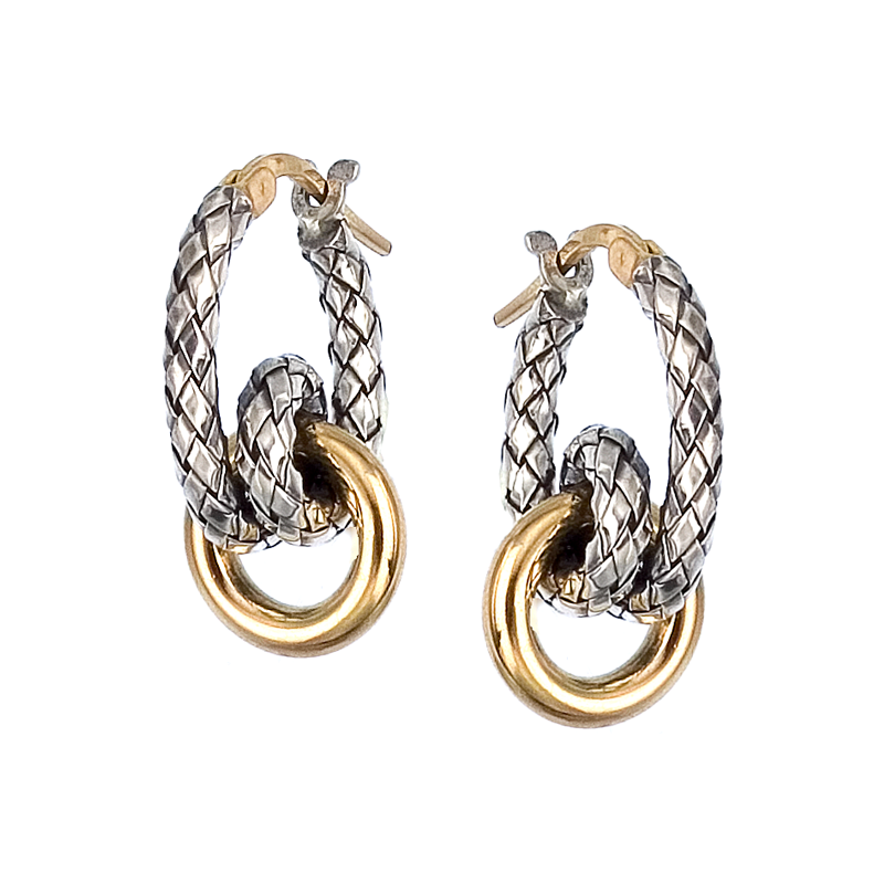 Alisa VHE 732 Sterling Traversa Loopy Earrings with Shiny Yellow Gold Circle Dangle VHE 732