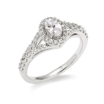 White gold and diamond oval split shank engagement ring