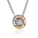 Tri-tone gold, round diamond illusion necklace with accent diamonds on chain