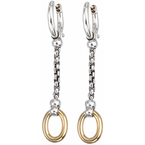 Alisa VHE 704 Sterling Single Box Chain Earrings with Shiny Yellow Gold Oval Drop VHE 704