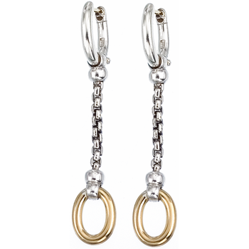 VHE 704 Sterling Single Box Chain Earrings with Shiny Yellow Gold Oval Drop
