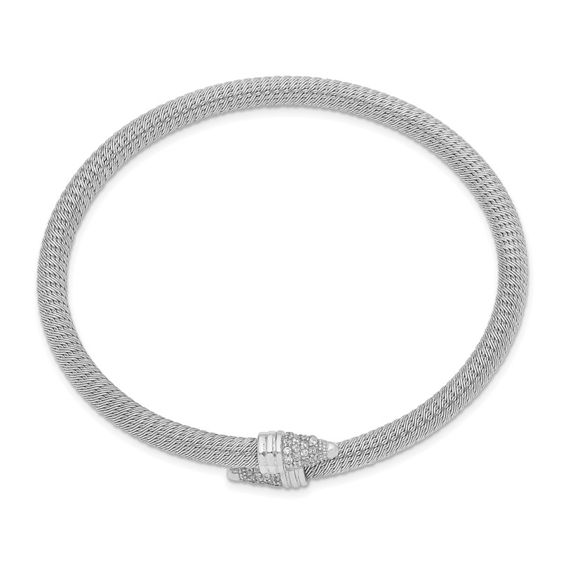 for Women Sterling Silver Polished Rhodium-plated Fancy CZ Bangle Bracelet
