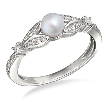 White gold, cultured pearl and diamond vintage-inspired ring