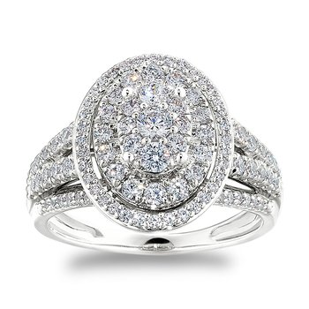 White gold, oval-shape, double-halo diamond engagement ring
