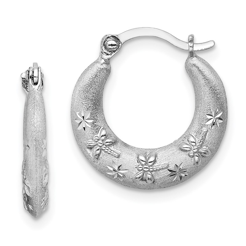 Sterling Silver Rhodium Plated Diamond Cut Hoop Earrings