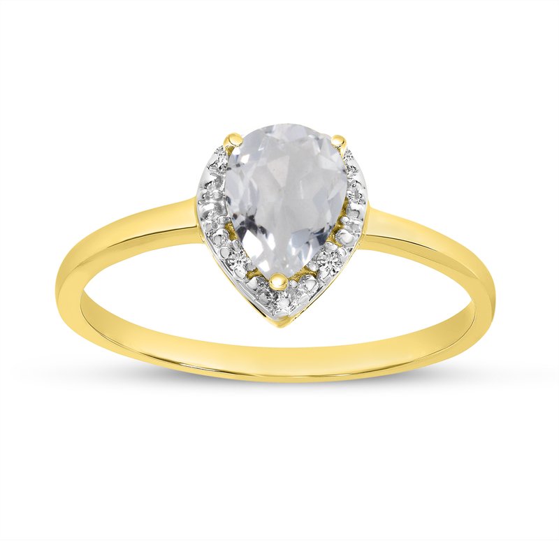 10k Yellow Gold Pear White Topaz And Diamond Ring 