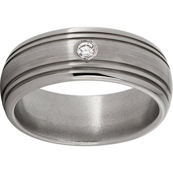 Titanium Domed Band with Two .5mm Grooves on Each Side, One 6-Point Diamond, and Satin Finish