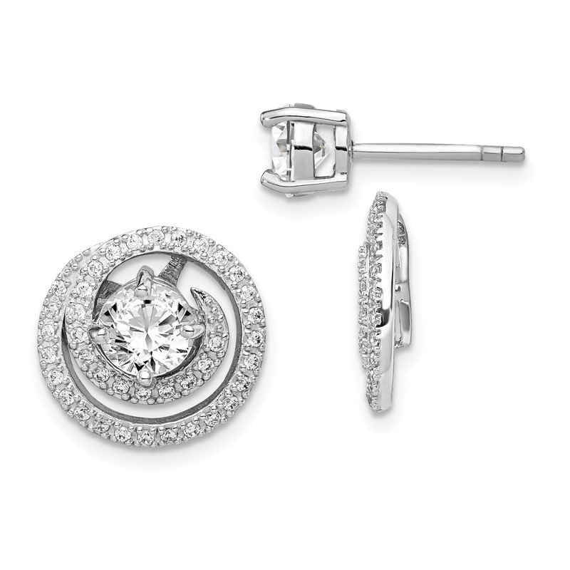 Sterling Silver Rhodium-plated 6mm Round CZ with Swirl Earrings Jackets 