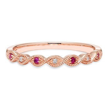 Rose gold, genuine ruby and diamond stackable band