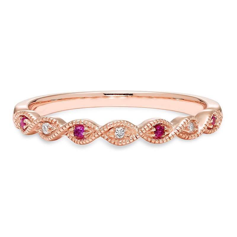Rose gold, genuine ruby and diamond stackable band