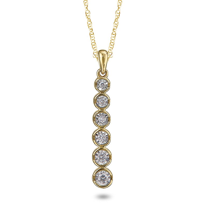 Yellow gold and graduated diamond illusion vertical pendant