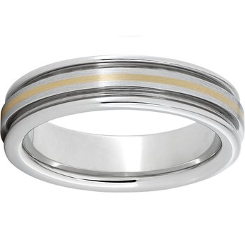 Serinium® Rounded Edge Band with a 1mm 18K Yellow Gold Inlay and Satin Finish