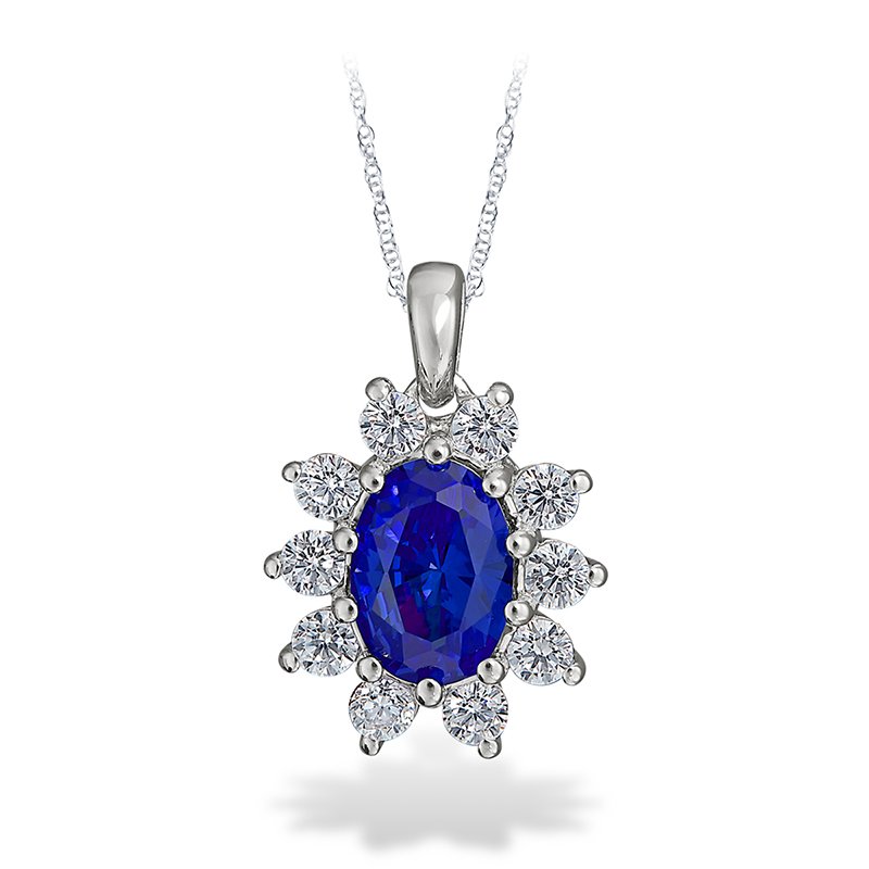 Sterling silver, cubic zirconia, and synthetic sapphire oval fashion pendant