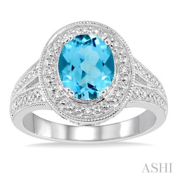 Oval Shape Silver Gemstone & Diamond Ring