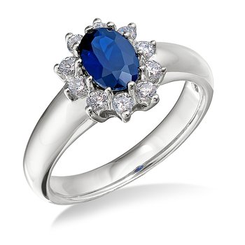 Sterling silver, cubic zirconia, and synthetic sapphire oval fashion ring