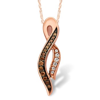 Rose gold with caramel and white diamonds ribbon pendant