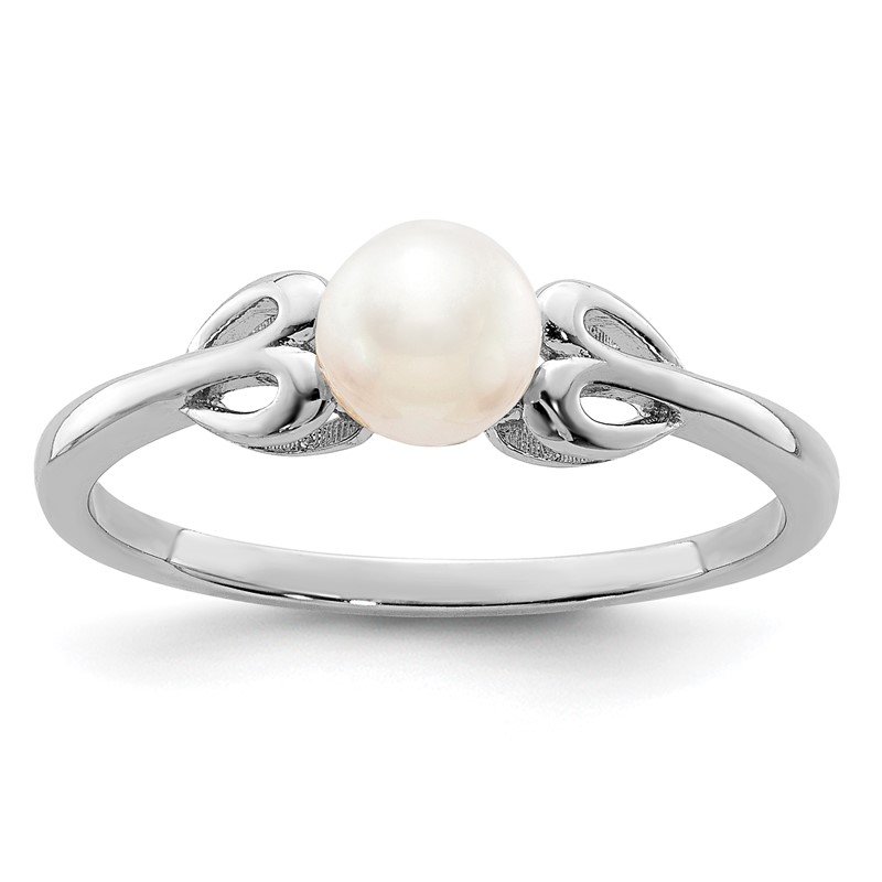 Sterling Silver 2 MM FW Cultured Pearl and Diamond June Birthstone Ring