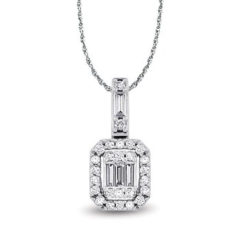 White gold, straight baguette and round diamond fancy pendant