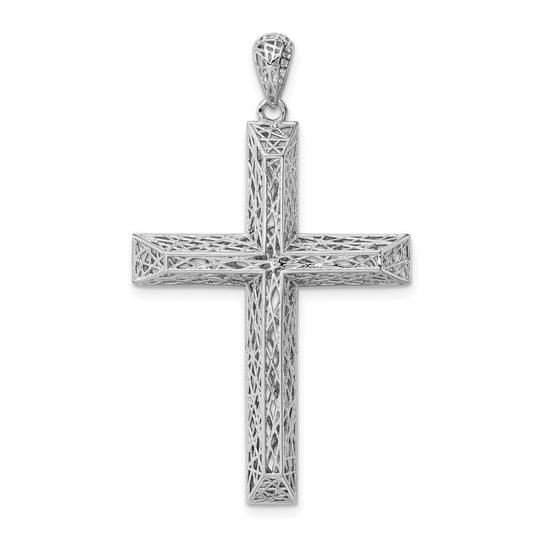 Rhodium-Plated Sterling Silver Hollow Cross Pendant 