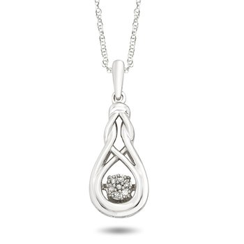 Sterling silver love knot pendant with twinkling diamond grouping