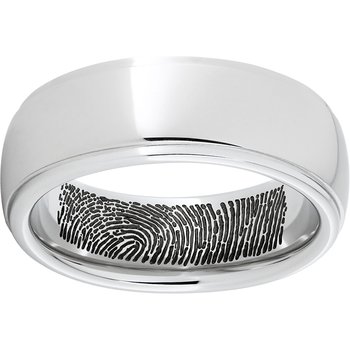Serinium® Domed Band with Grooved Edges and Interior Fingerprint Laser Engraving