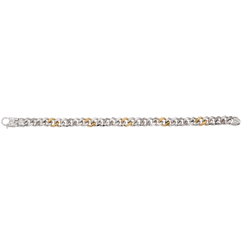 Alisa MB 3061 D 2 18K & 925 SS shiny & Traversa men's curb link bracelet, 6 diamond links, Rhodium Finish MB 3061 D 2