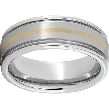 Serinium® Rounded Edge Band with a 1mm 14K Yellow Gold Inlay and Satin Finish