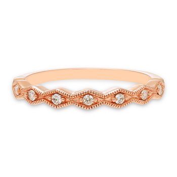 Rose gold band with a diamond-shaped pattern and round diamonds