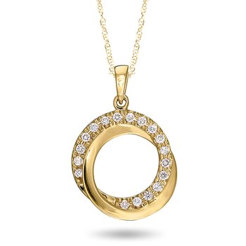 Yellow gold and diamond twist circle pendant
