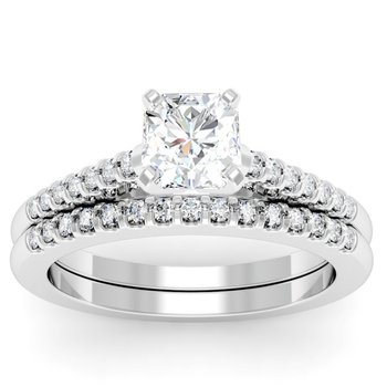 Cathedral Diamond Engagement Ring with Matching Wedding Band