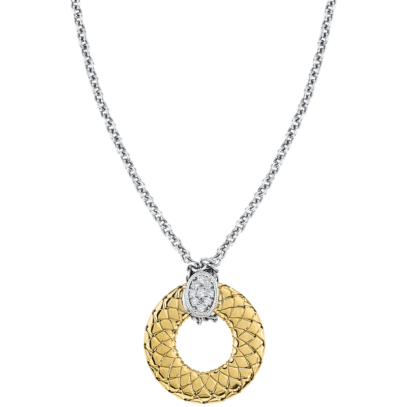 Alisa VHN 1406 D Yellow Gold Flat Traversa Circle with Diamond Oval at Top Sterling Necklace VHN 1406 D