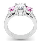 Three Stone Pink Sapphire Pave Set Diamond Ring