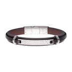 INOX Jewelry Brown Leather Strapped with Hammered ID Bracelet