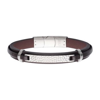 Brown Leather Strapped with Hammered ID Bracelet BR402761BRW