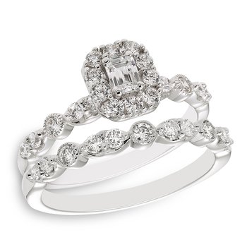 Caitlyn white gold and emerald-cut center diamond bridal set