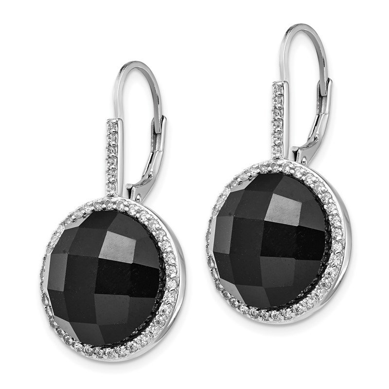 Sterling Silver Checkerboard Cut Black Onyx Earrings