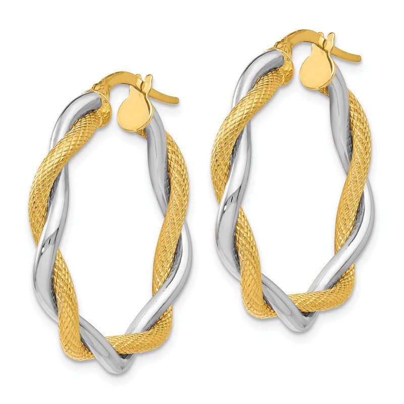14 kt White and Yellow Gold Leslie's 14k Two-tone Polished &Textured Twisted Hoop Earrings 