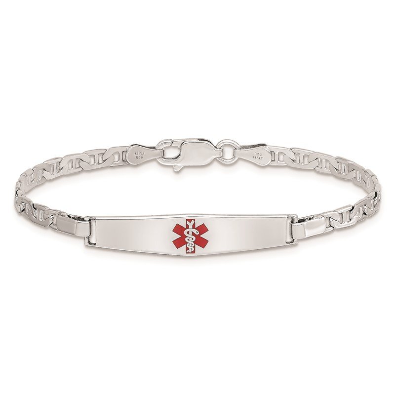 Sterling Silver Rhodium-plated Medical ID Anchor Link Bracelet 