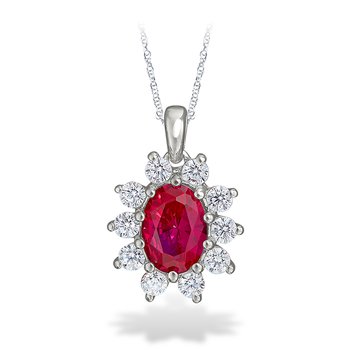 Sterling silver, cubic zirconia, and synthetic ruby oval fashion pendant