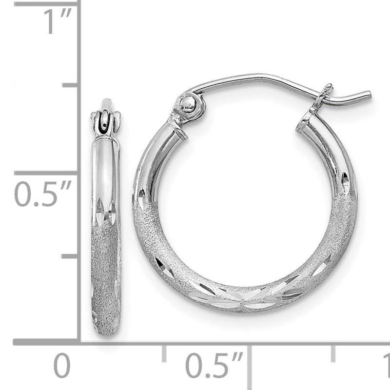 Sterling Silver Rhodium-plated 2mm Satin & Diamond Cut Hoop Earrings 