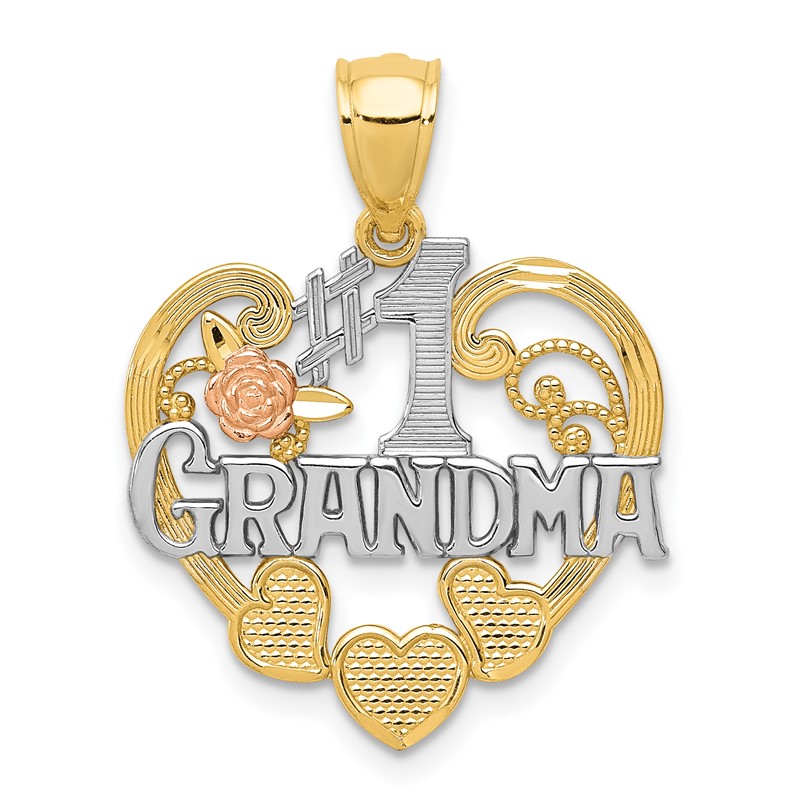 14k Two-tone and Rhodium #1 Grandma Heart Pendant New Charm